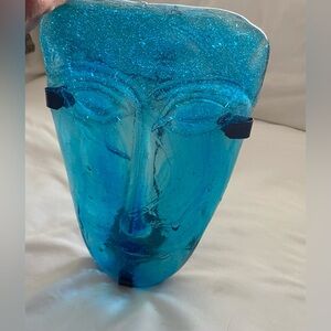 Vintage blue glass face mask wall sconce